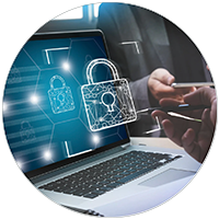 a laptop with a
                             padlock icon hovering over the screen